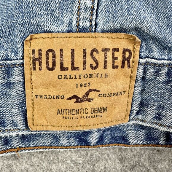 Hollister Trucker Jean Jacket Mens M Blue Distressed Denim Casual Western Y2K - Picture 6 of 16